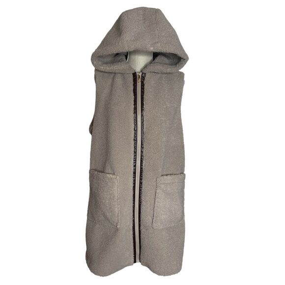 Sam Edelman Hooded Faux Shearling Midi Length in Beige Size Large - Picture 4 of 17
